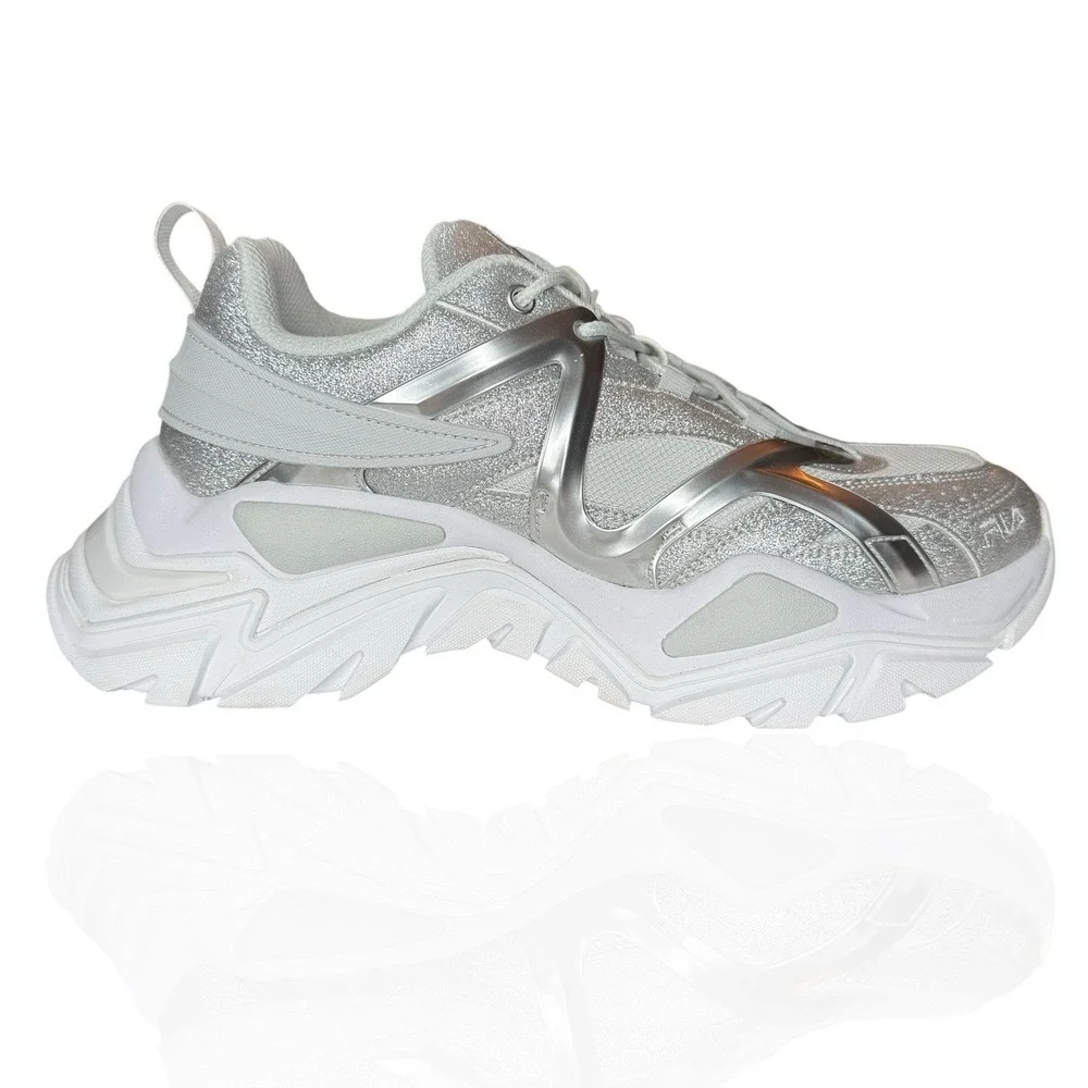 New Fila Women's 10‎ Electrove 2 Sneakers Silver Sparkle Glitter Metallic Chunky
